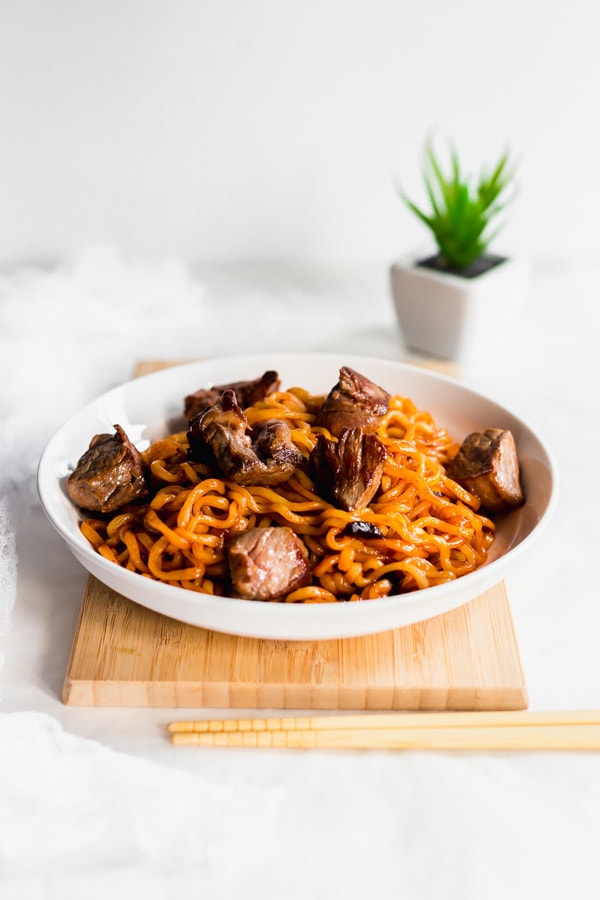 Jjapaguri noodle dish with beef