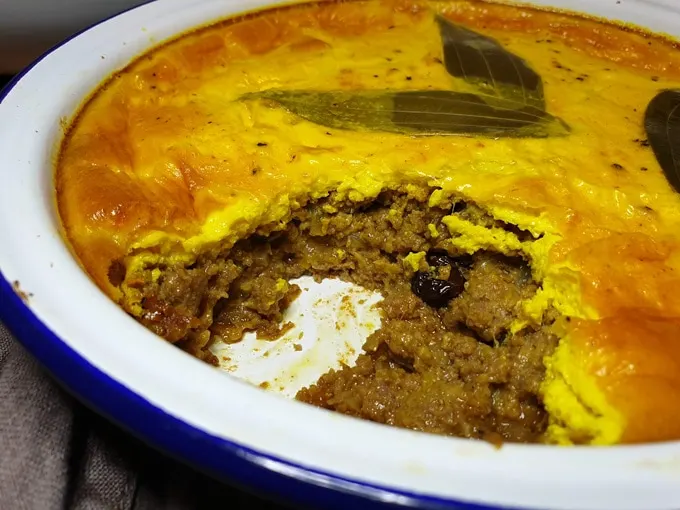 South African beef bobotie cut shot