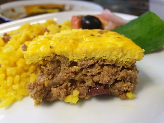 South African beef bobotie serving slice