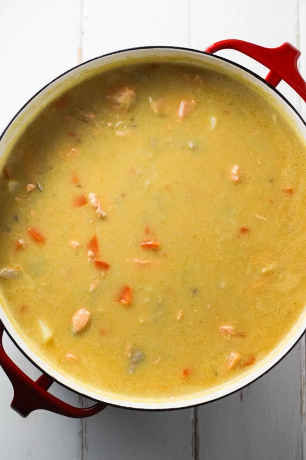Finnish Salmon Soup - Lohikeitto - in the pot