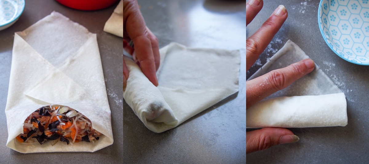 Rolling Vietnamese spring rolls Cha Gio