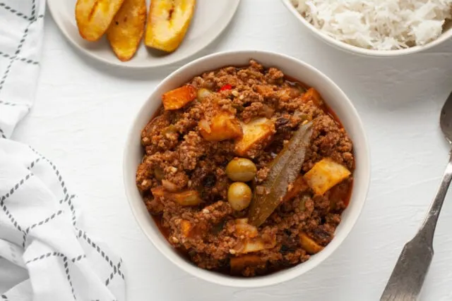 Cuban picadillo with raisins and olives