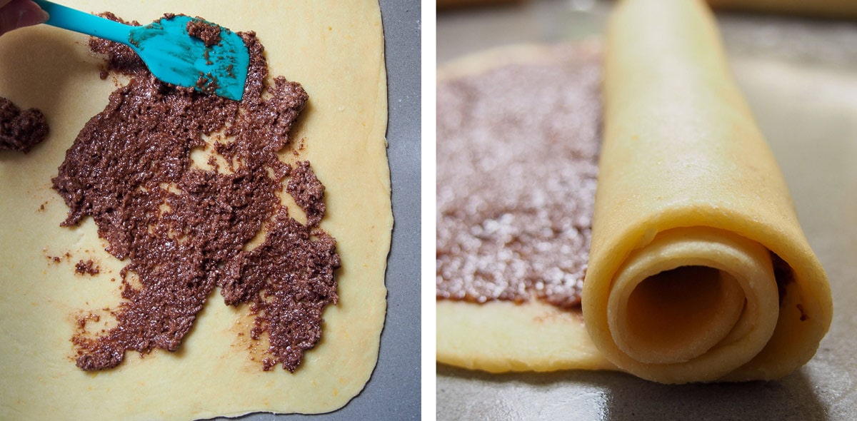 Filling and rolling Cozonac Romanian Easter Bread