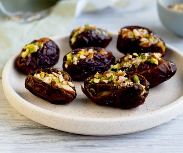 Stuffed Dates with cream cheese on a platter