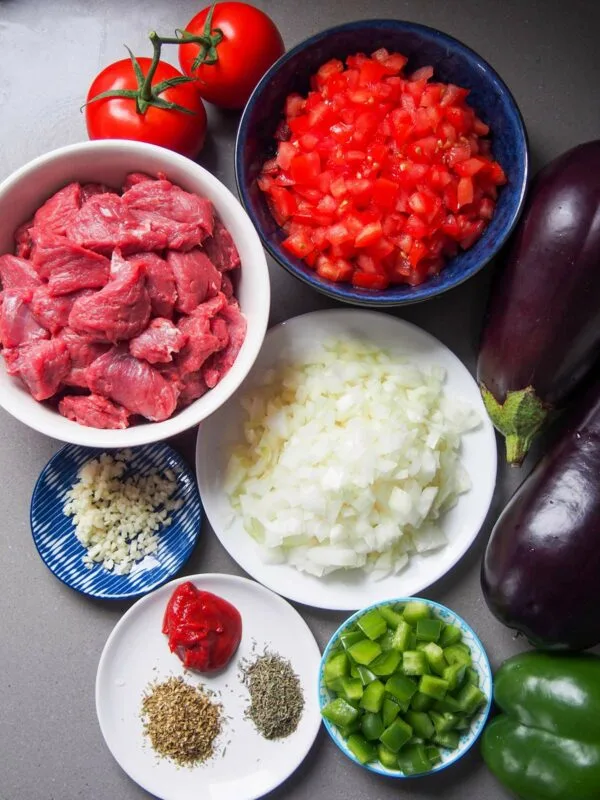 Ingredients for Sultan's Delight, Hunkar begendi (Turkish Lamb Stew)