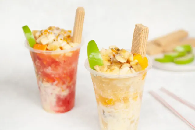 Cholados - Colombian snow cones with fruit and condensed milk