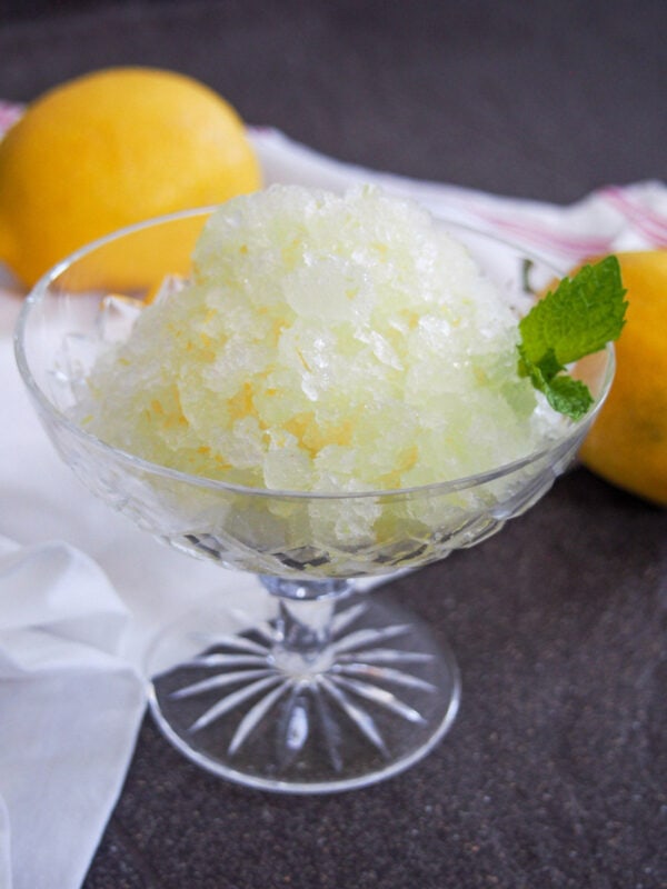 Lemon Granita with mint garnish