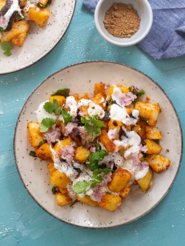 Alloo Chaat with sweetened yogurt sauce