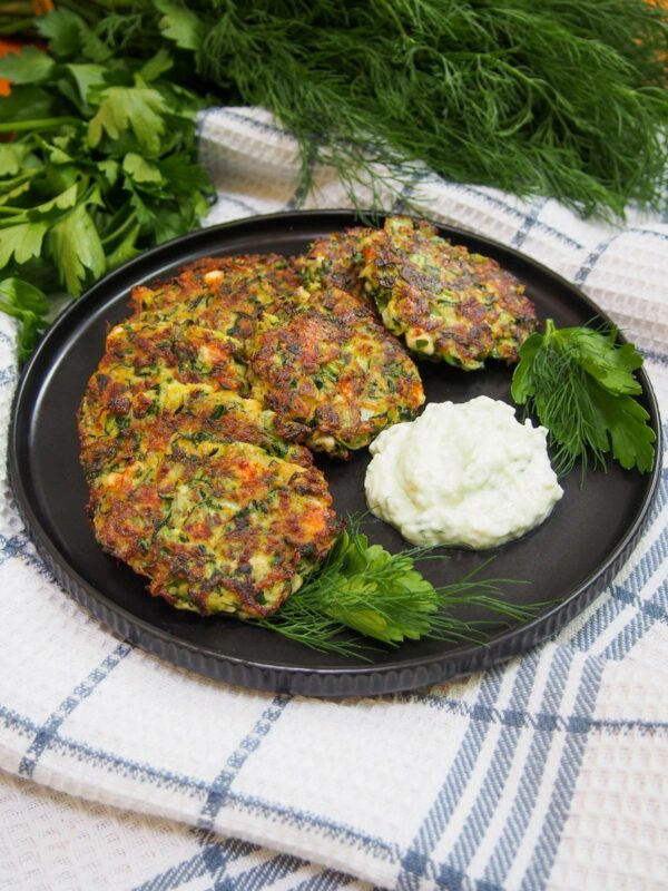 Kolokithokeftedes (Greek Zucchini Fritters) with herbs