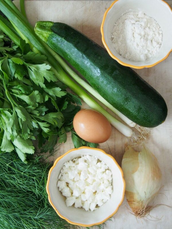Ingredients for Kolokithokeftedes (Greek Zucchini Fritters)