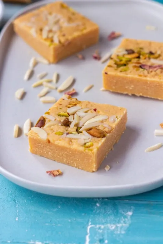 Barfi - Indian Milk Powder Barfi Recipe topped with rose petals