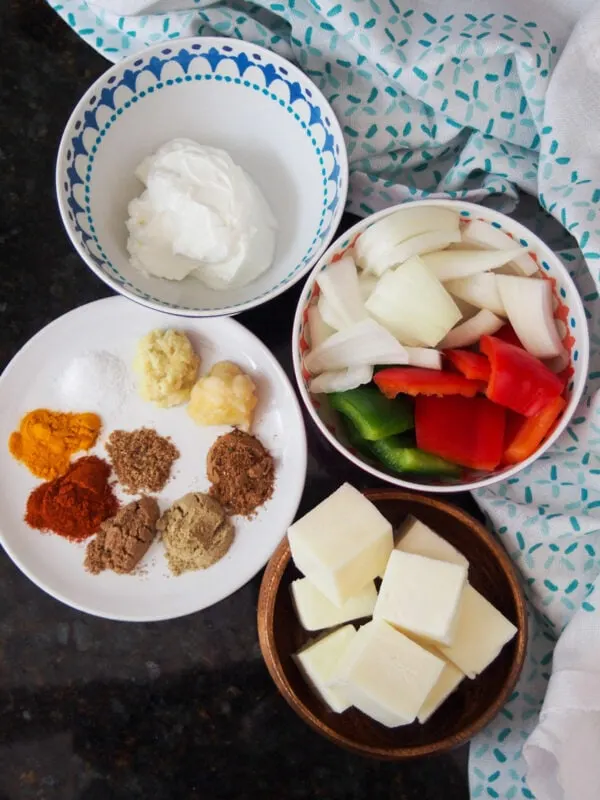 Ingredients for Indian Paneer Tikka skewers