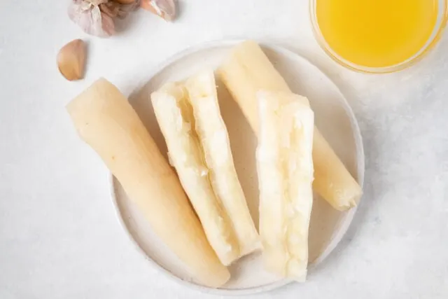 Boiled yuca (cassava) for yuca con mojo