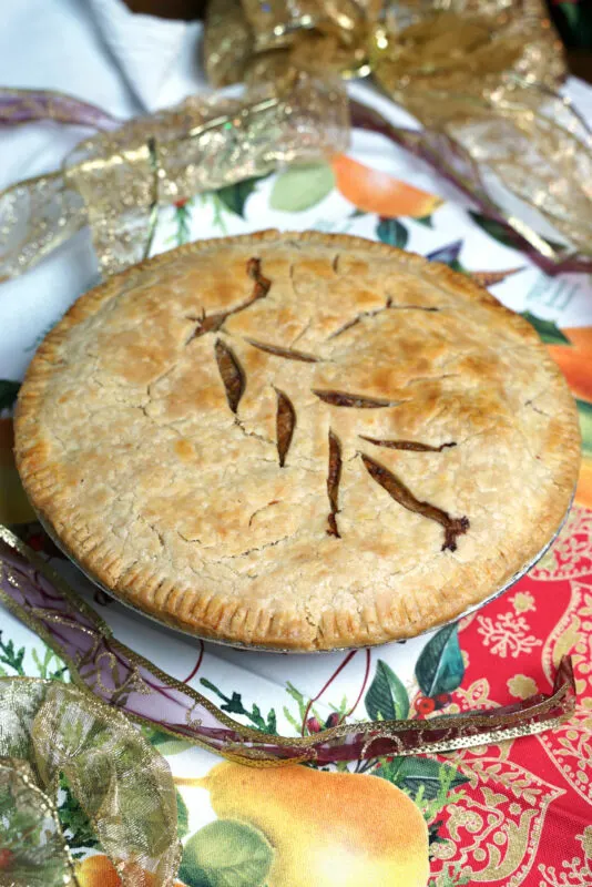 Tourtiere French Canadian Pork Pie with Christmas tree crust decoration