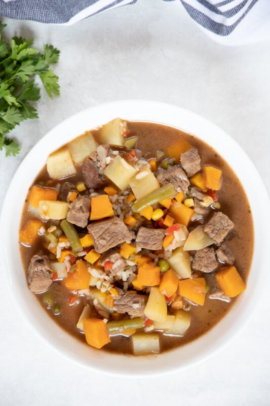 Chilean Carbonada beef stew with vegetables