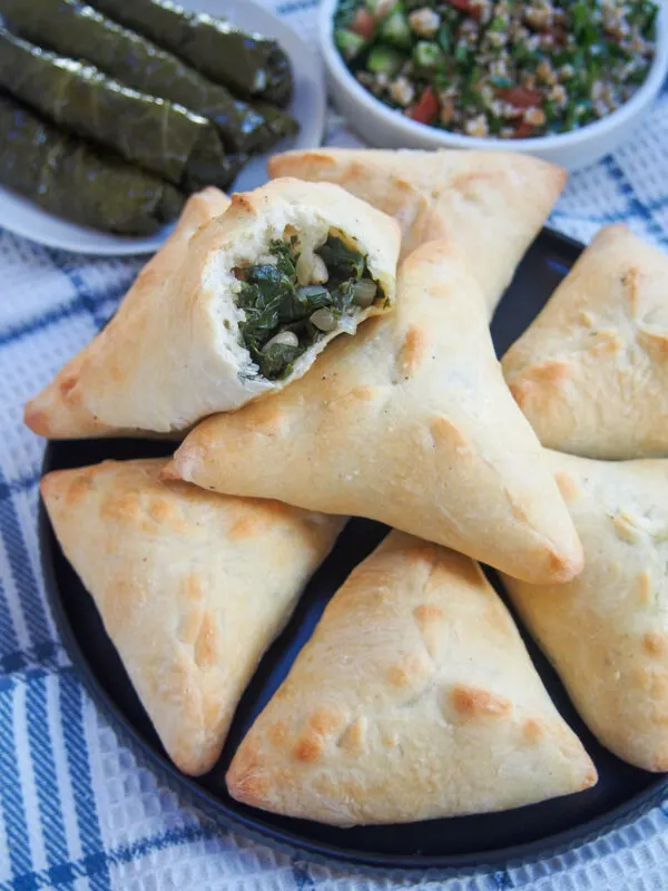 Spinach fatayer - showing spinach filling