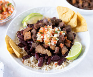 Costa Rican Chifrijo - pork and bean appetizer bowl, pork belly taco bowl