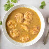 Bowl of Honduran Sopa de Capirotadas (Dumpling Soup) close up