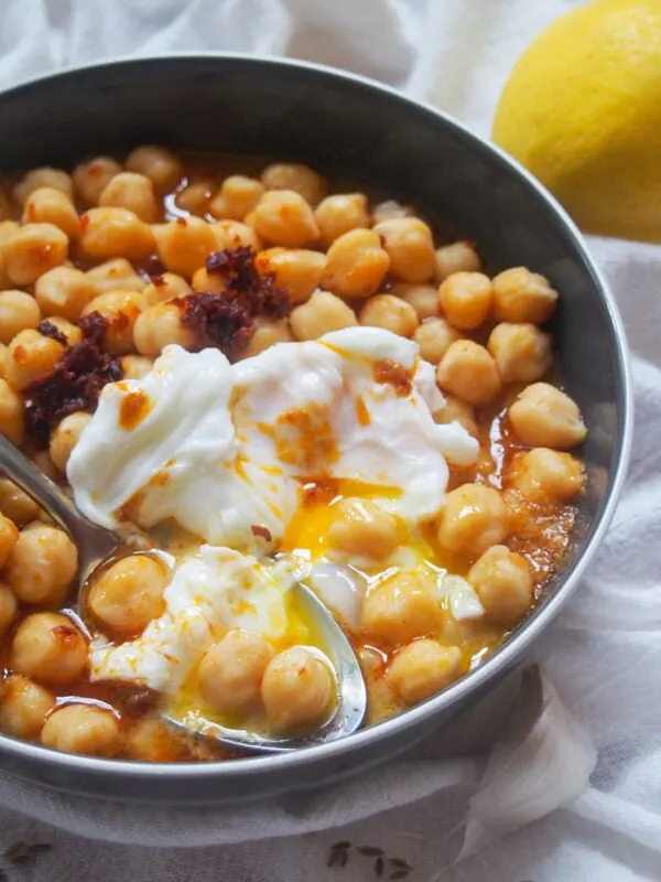 Lablabi - Tunisian chickpea soup topped with a runny egg