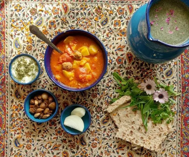 Abgoosht (Iranian Meat and Potato Stew) with lavash