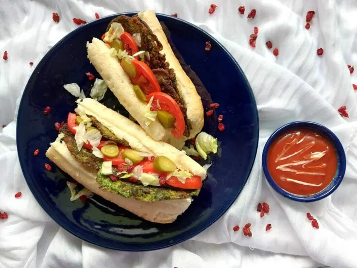 Kuku Sabzi - Persian Herb Omelettes in a sandwich with sauce