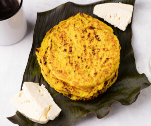 Güirilas (Nicaraguan Sweet Corn Pancakes) with fresh cheese
