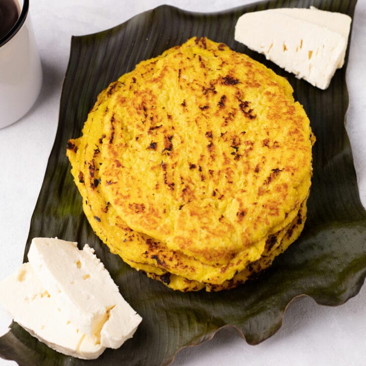 Güirilas (Nicaraguan Sweet Corn Pancakes) with fresh cheese