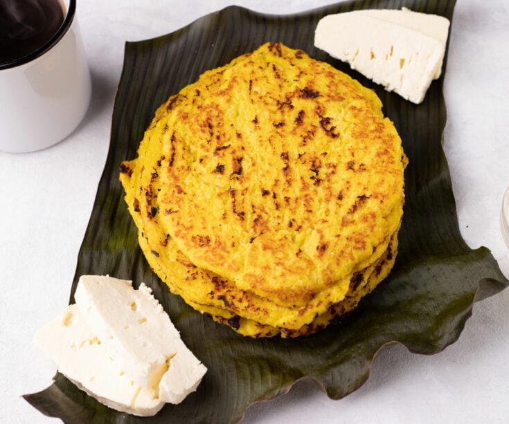 Güirilas (Nicaraguan Sweet Corn Pancakes) with fresh cheese