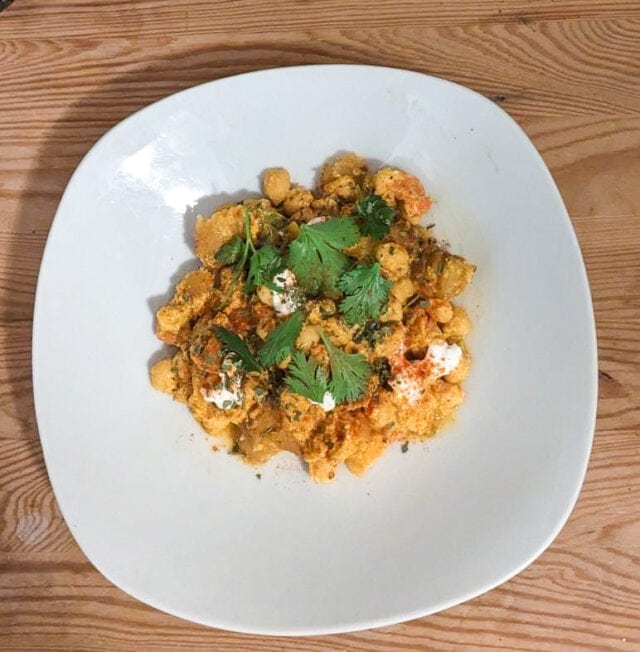 Himachali Madra - North Indian chickpea curry topped with cilantro