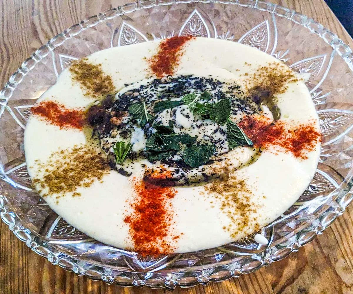 Alawi Msabbaha - garlic potato hummus with yogurt