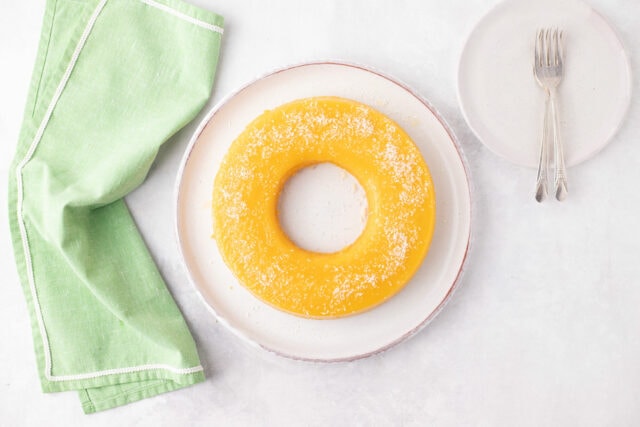 quindim brazilian coconut custard - overhead of egg custard