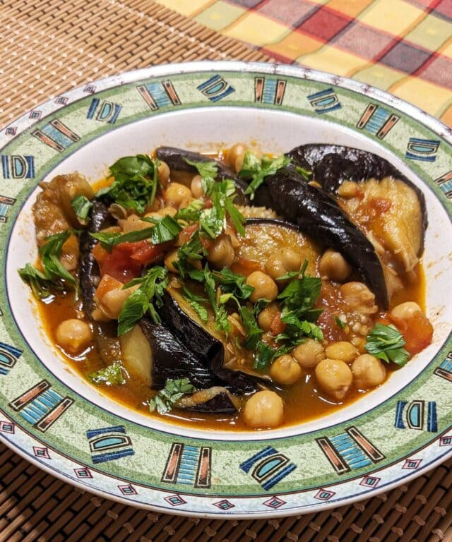 Manzaleh - Middle Eastern Spiced Chickpea Eggplant Stew