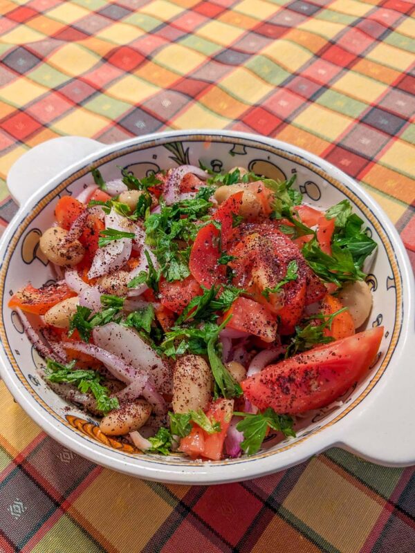 Piyaz Turkish White Bean Salad in serving bowl