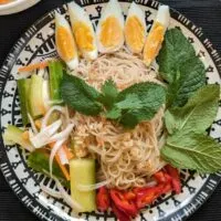 Mee Kola - Cambodian vegetarian noodles with rice noodles and pickled vegetables